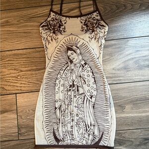 Ed Hardy Virgin Mary Graphic Mini Dress